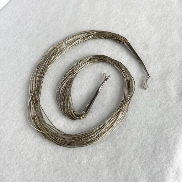 VTG Sterling Silver 925 Beaded Liquid Silver Multi Strand Layered Necklace 20.5" - Picture 6 of 16